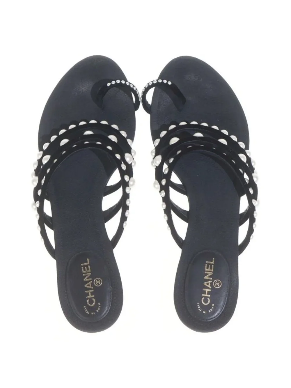 Chanel Pearl Flat Sandals Black